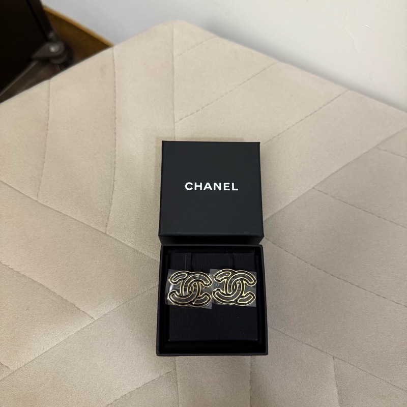 Chanel黑色鏤空漫畫耳環 全新台灣專櫃入-0