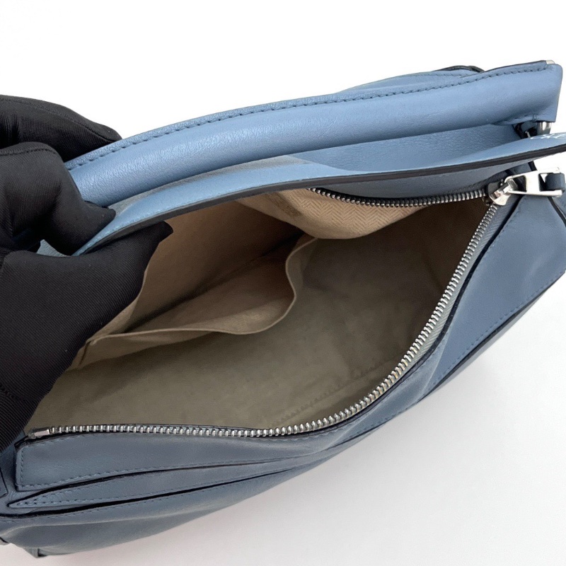 LOEWE puzzle藍色銀扣中號手提斜背包28*18*12 98新配件塵袋-2