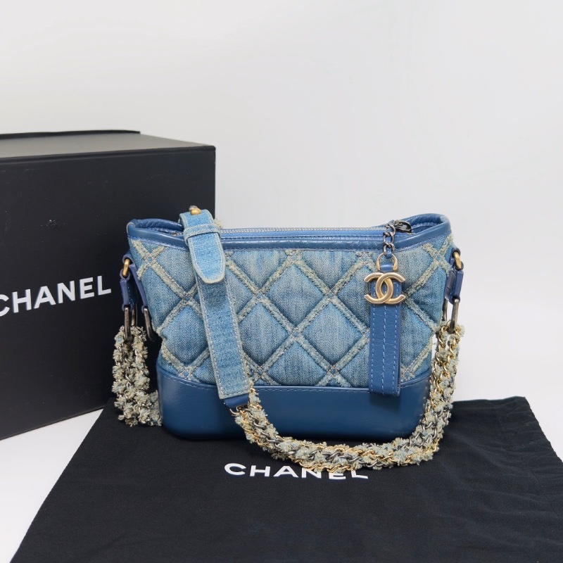 CHANEL 牛仔丹寧小號流浪鏈條包 20*15*8 98新配件盒子塵袋-1