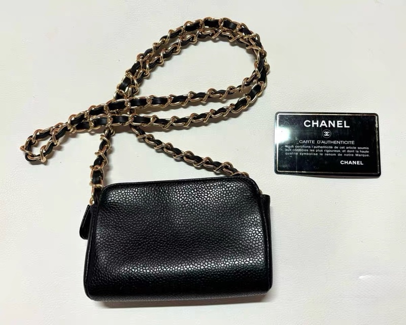 Party 首選 CHANEL 香奈兒黑色魚子醬荔枝皮 大雙C 壓紋拉鍊鏈條包｜斜背/腰包/手拿｜中古雷標 帶保卡-2