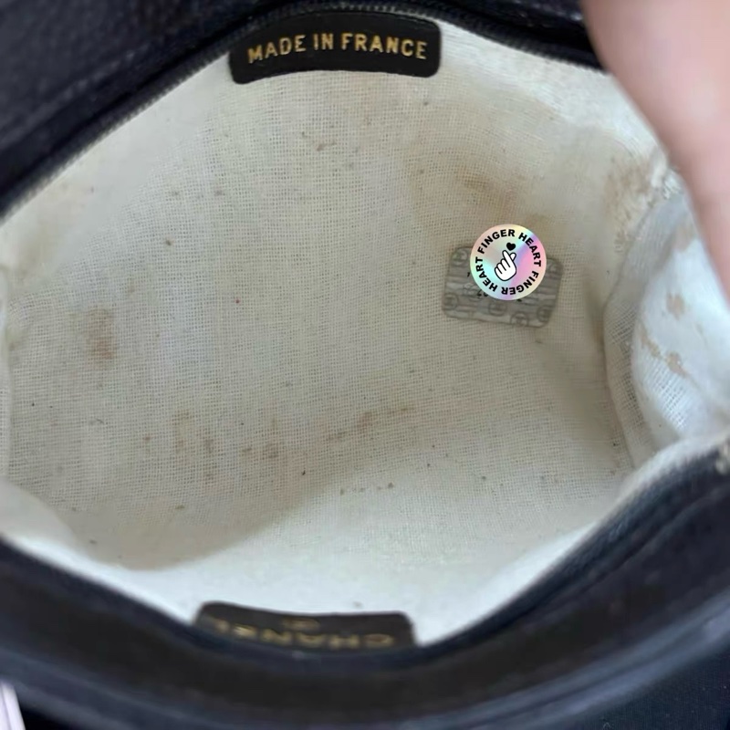 Party 首選 CHANEL 香奈兒黑色魚子醬荔枝皮 大雙C 壓紋拉鍊鏈條包｜斜背/腰包/手拿｜中古雷標 帶保卡-3