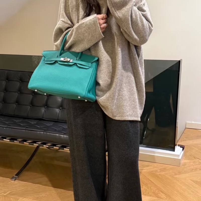 HERMES Birkin30維羅納綠金扣手提包30*24*17 99新配件盒子塵袋鎖鑰匙雨衣-0
