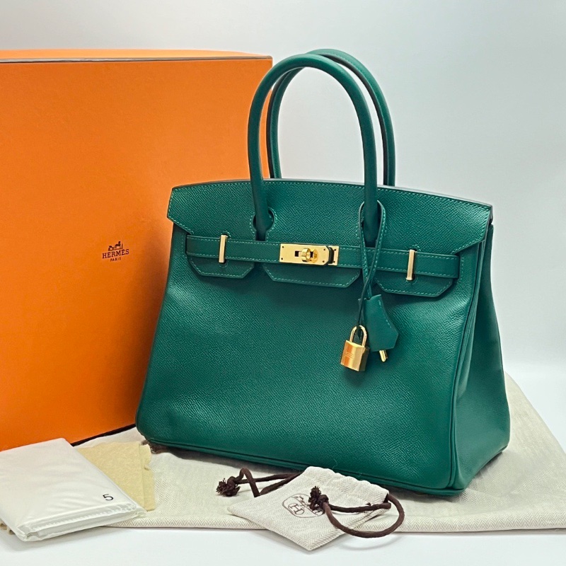 HERMES Birkin30維羅納綠金扣手提包30*24*17 99新配件盒子塵袋鎖鑰匙雨衣-1