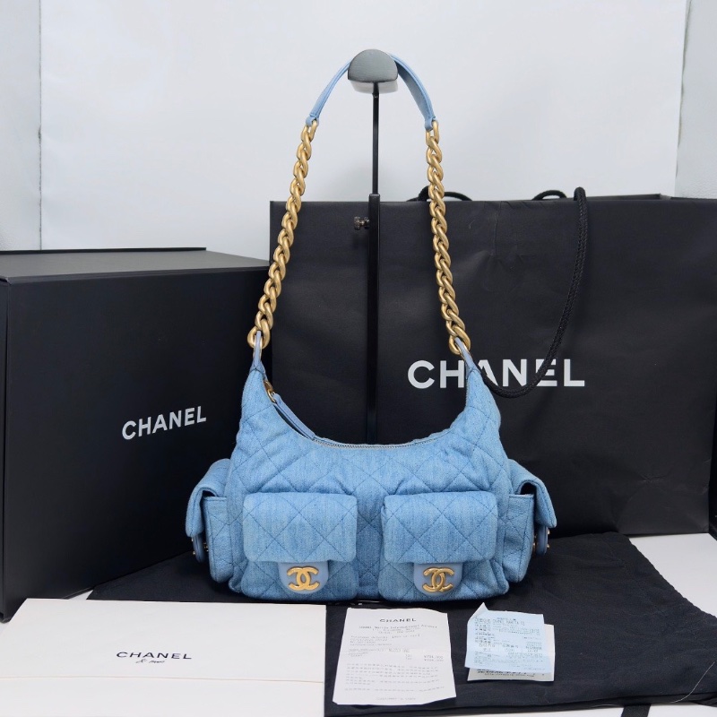 CHANEL 牛仔金扣hobo肩背包24*21*10 99新配件盒子塵袋購證-1