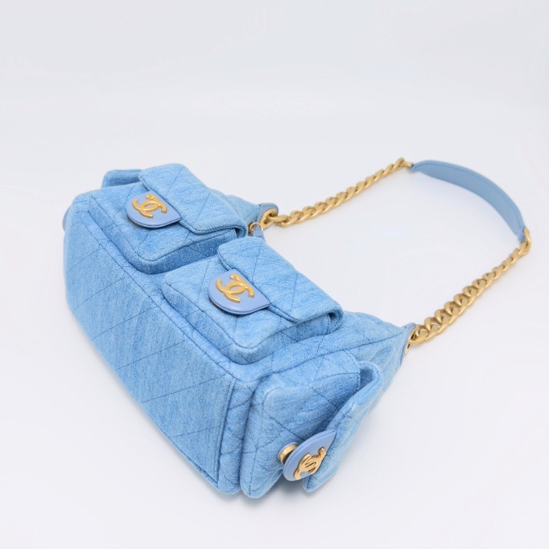 CHANEL 牛仔金扣hobo肩背包24*21*10 99新配件盒子塵袋購證-3