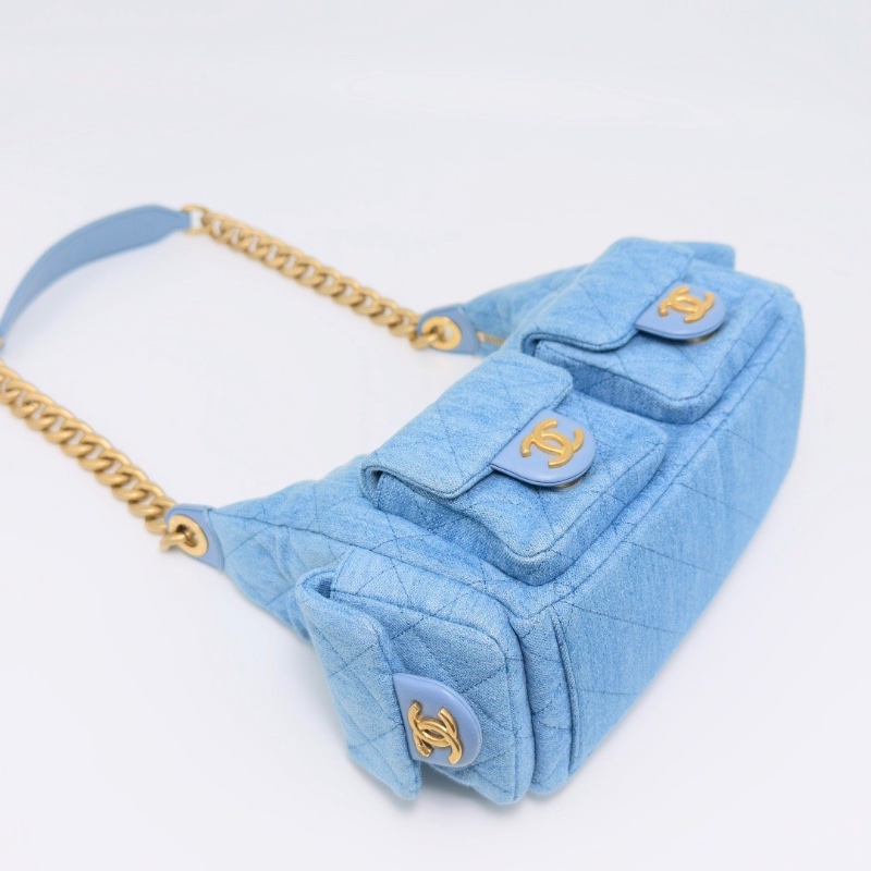 CHANEL 牛仔金扣hobo肩背包24*21*10 99新配件盒子塵袋購證-5