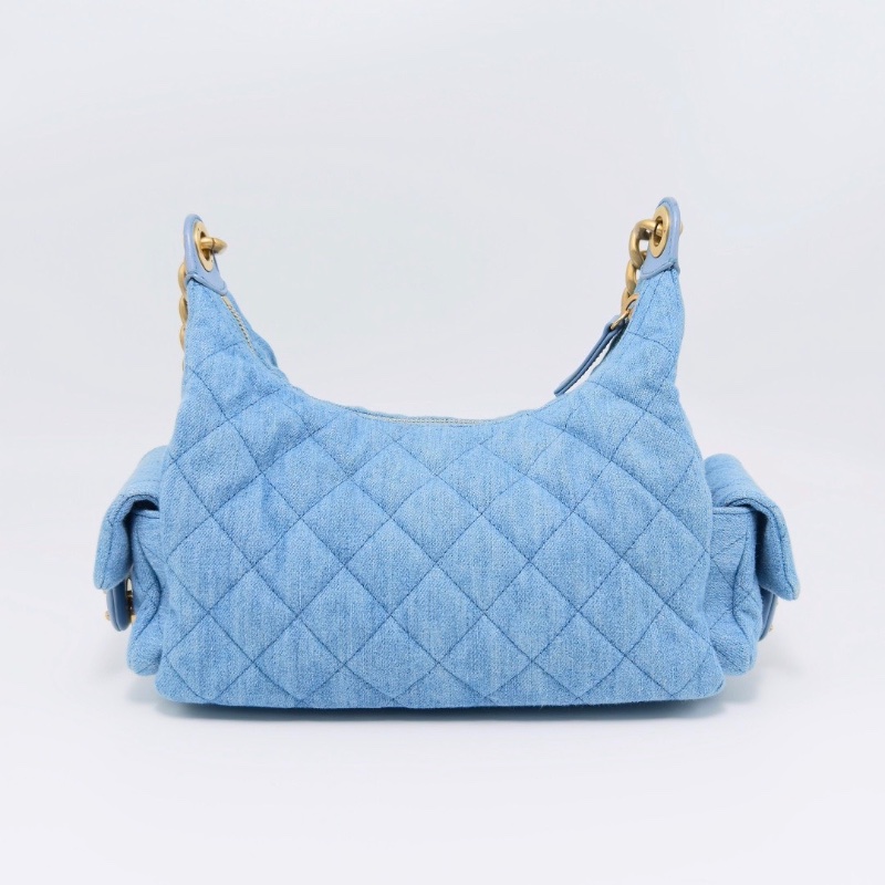 CHANEL 牛仔金扣hobo肩背包24*21*10 99新配件盒子塵袋購證-6