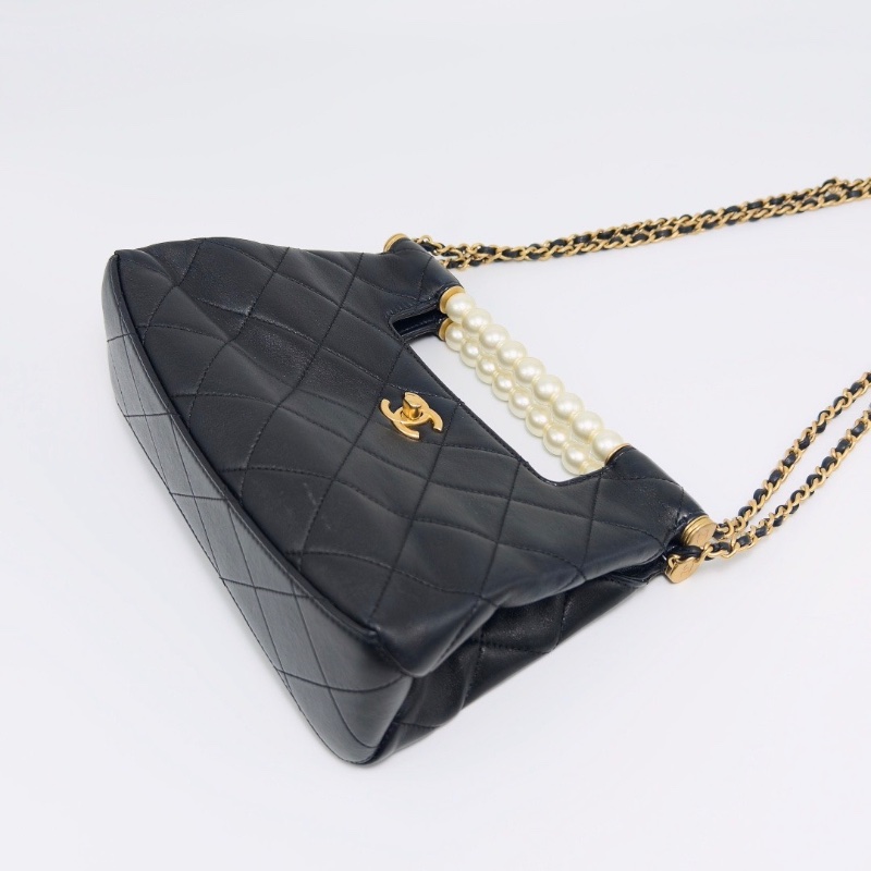 CHANEL黑金珍珠 菱格紋手提肩背斜背包24*17*8 98新配件盒子塵袋-3