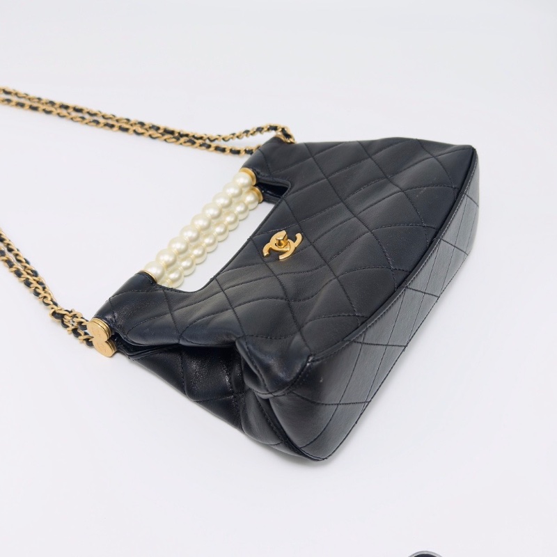 CHANEL黑金珍珠 菱格紋手提肩背斜背包24*17*8 98新配件盒子塵袋-5