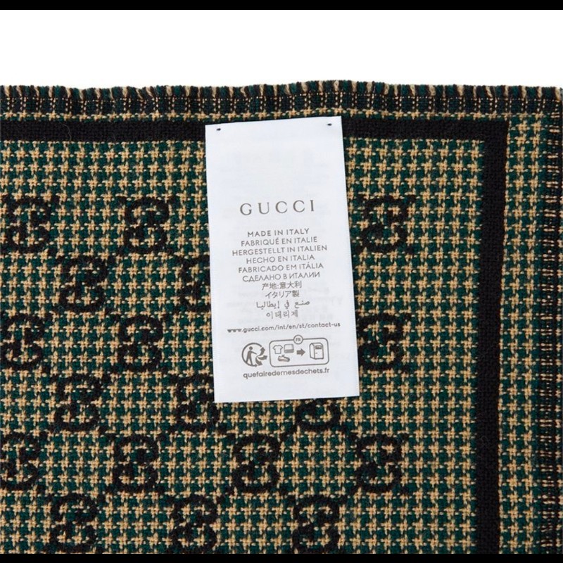 Gucci GG 圖案羊毛圍巾 黑色/深綠色 男女同款-3