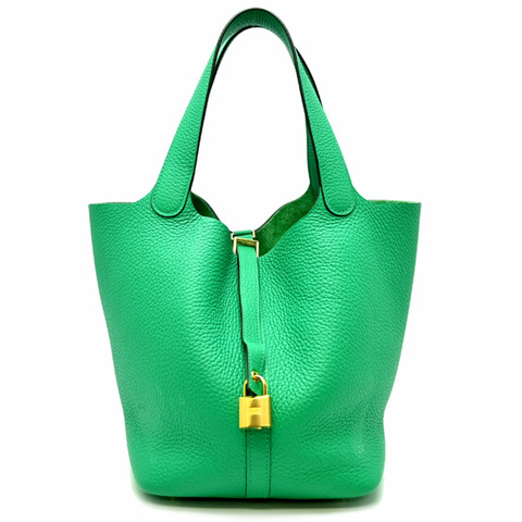 愛馬仕 Hermès Picotin Lock MM Z Stamp，2021 年款，金色五金，女士手提包，Taurillon Clemence 皮革，Vert Comic 色