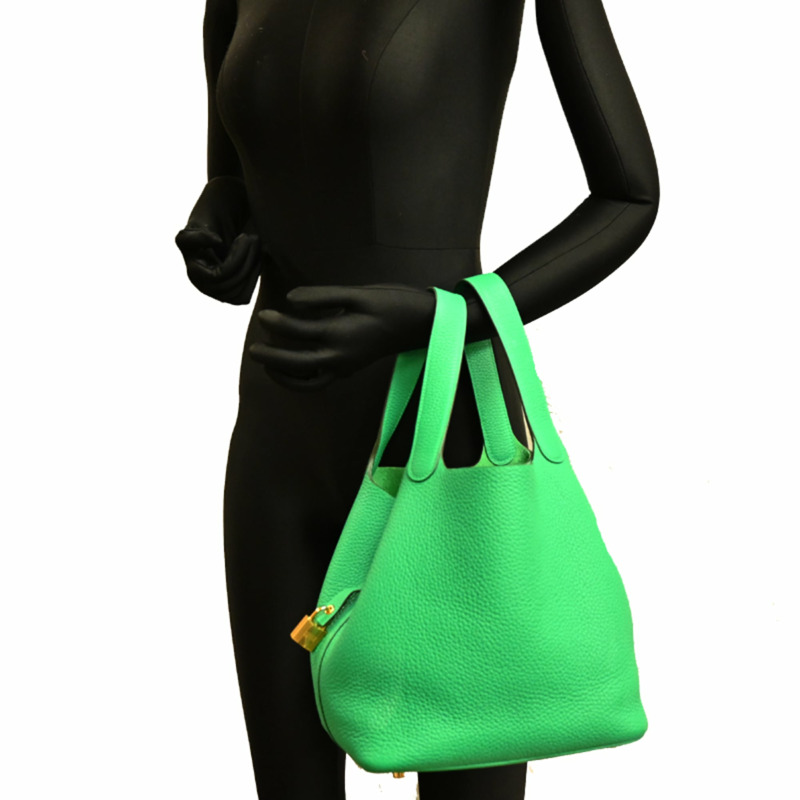 愛馬仕 Hermès Picotin Lock MM Z Stamp，2021 年款，金色五金，女士手提包，Taurillon Clemence 皮革，Vert Comic 色-8