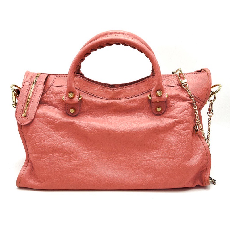 BALENCIAGA 粉金中號手提肩背機車包 38*24*13.5 98新配件塵袋鏡子-6