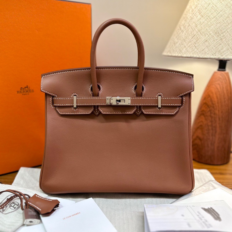 HERMES 金棕銀扣birkin25 S皮手提包25*18*13 全新閒置配件盒子塵袋雨衣購證鑰匙鎖-0