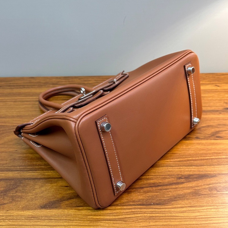 HERMES 金棕銀扣birkin25 S皮手提包25*18*13 全新閒置配件盒子塵袋雨衣購證鑰匙鎖-4