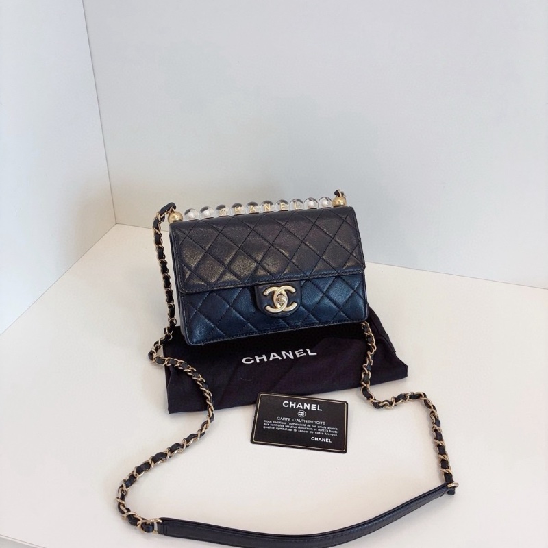 Chanel 黑金橫版 透明珍珠 CF鏈條包 19.5*12*5  98新配件塵袋保卡-1