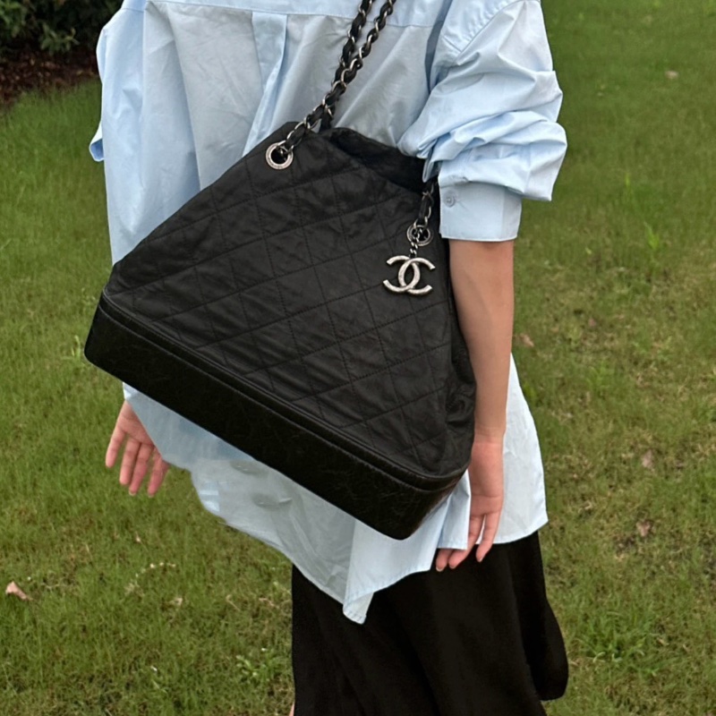 Chanel黑銀XXL流浪鏈條托特包  36*30*12  98新配件塵袋保卡購證-0