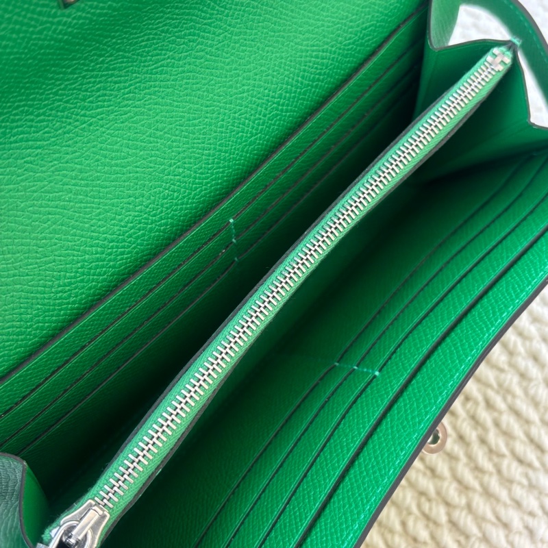 🌈Hermes💚Kelly Wallet💚竹子綠色銀扣扣🌟99.8新閑置🌈Epsom皮🌟愛馬仕🌟-1