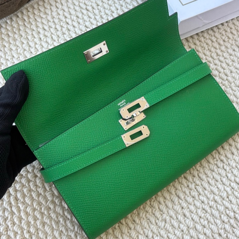🌈Hermes💚Kelly Wallet💚竹子綠色銀扣扣🌟99.8新閑置🌈Epsom皮🌟愛馬仕🌟-2