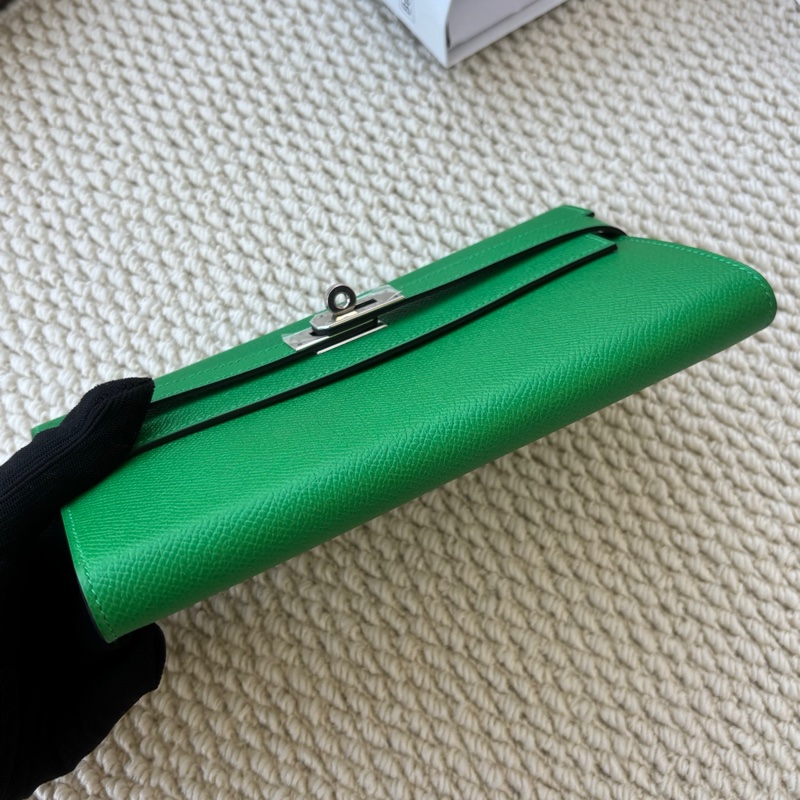 🌈Hermes💚Kelly Wallet💚竹子綠色銀扣扣🌟99.8新閑置🌈Epsom皮🌟愛馬仕🌟-3