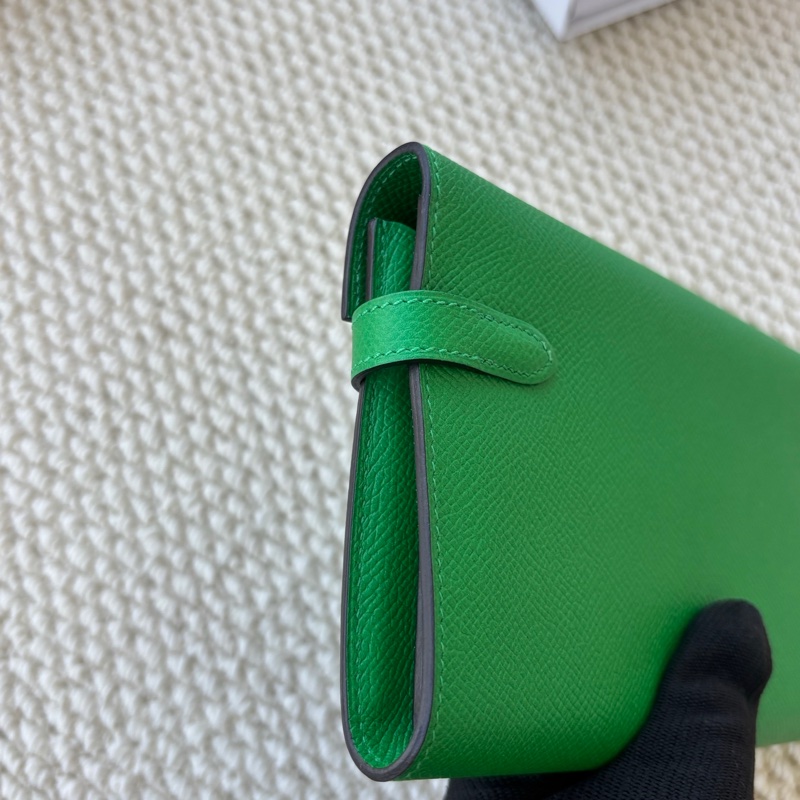 🌈Hermes💚Kelly Wallet💚竹子綠色銀扣扣🌟99.8新閑置🌈Epsom皮🌟愛馬仕🌟-4
