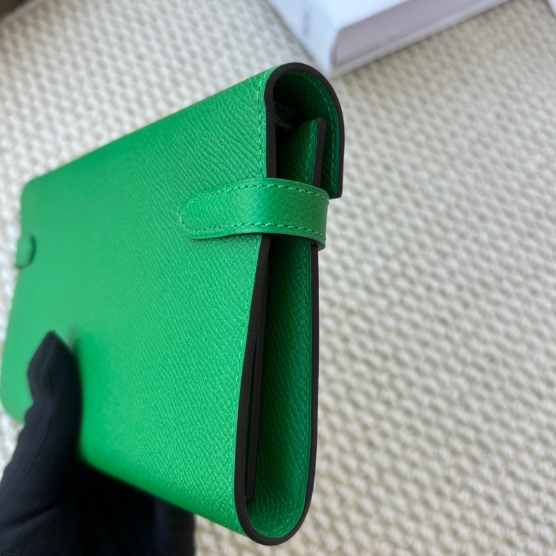 🌈Hermes💚Kelly Wallet💚竹子綠色銀扣扣🌟99.8新閑置🌈Epsom皮🌟愛馬仕🌟-5
