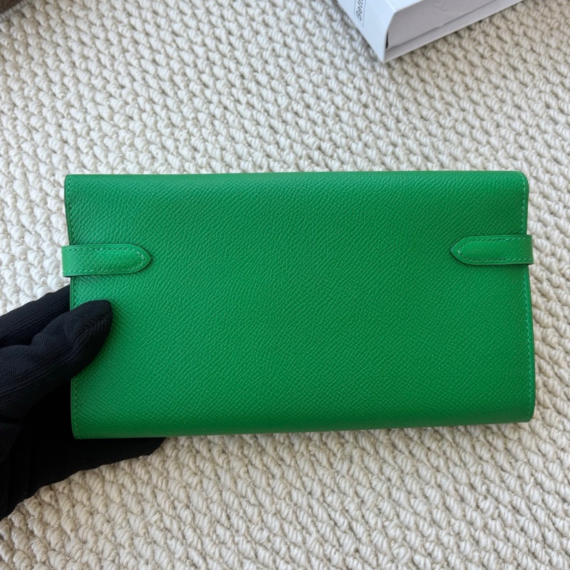 🌈Hermes💚Kelly Wallet💚竹子綠色銀扣扣🌟99.8新閑置🌈Epsom皮🌟愛馬仕🌟-7