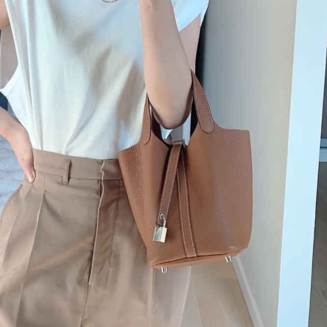 養馬入門首選🐎99新😍Hermes金棕銀扣Picotin18菜籃子包手提包-5