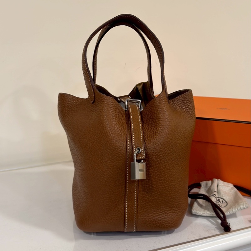 養馬入門首選🐎99新😍Hermes金棕銀扣Picotin18菜籃子包手提包-10