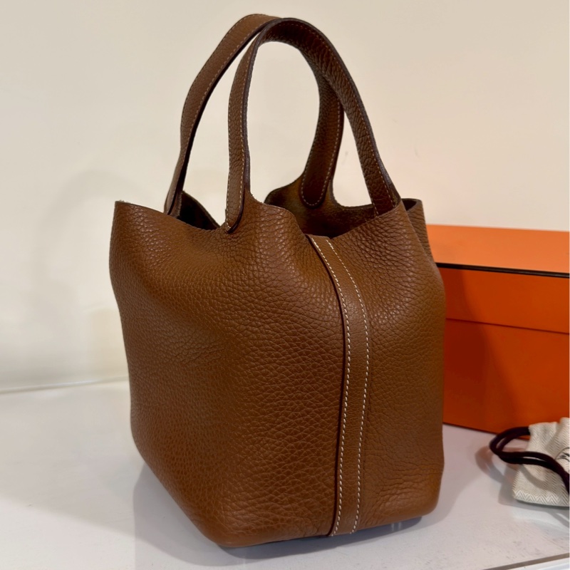 養馬入門首選🐎99新😍Hermes金棕銀扣Picotin18菜籃子包手提包-12