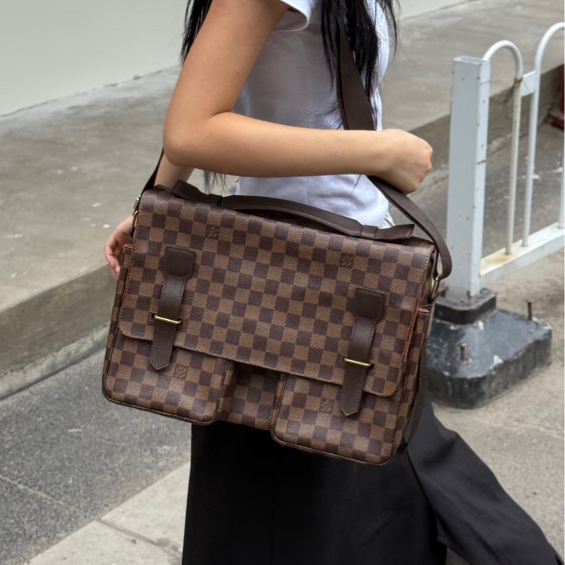 帥得太超過😎限時優惠價😍LV棋盤格Damier咖啡格紋公事包手提肩背包斜挎包-2