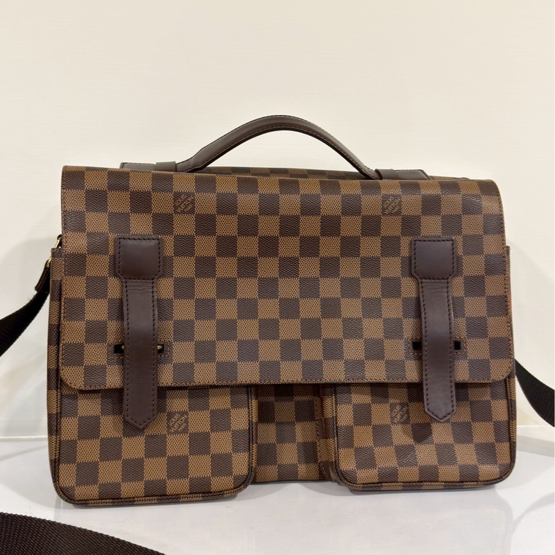 帥得太超過😎限時優惠價😍LV棋盤格Damier咖啡格紋公事包手提肩背包斜挎包-10