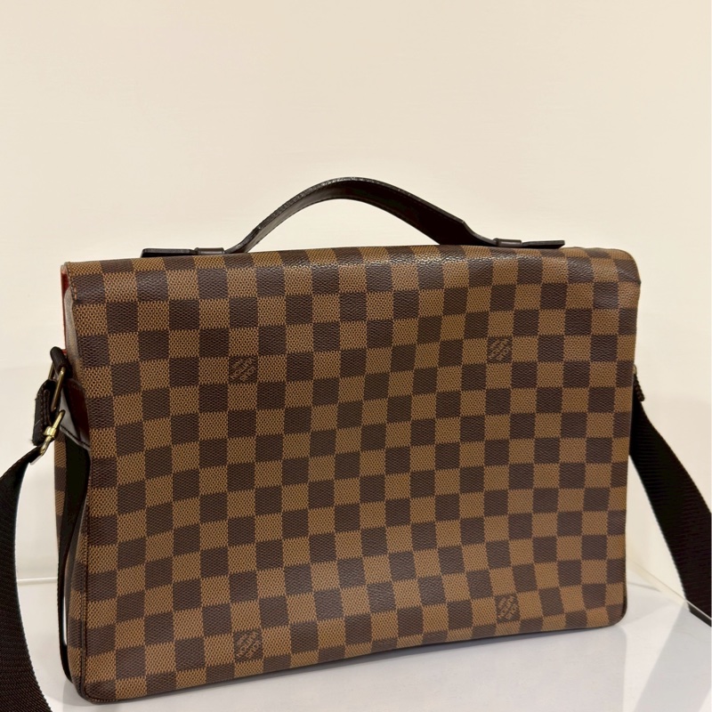帥得太超過😎限時優惠價😍LV棋盤格Damier咖啡格紋公事包手提肩背包斜挎包-12