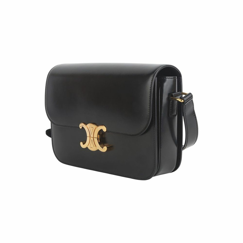 【包稅】CELINE 亮面小牛皮經典 Triomphe 中斜背包 35975Y-1