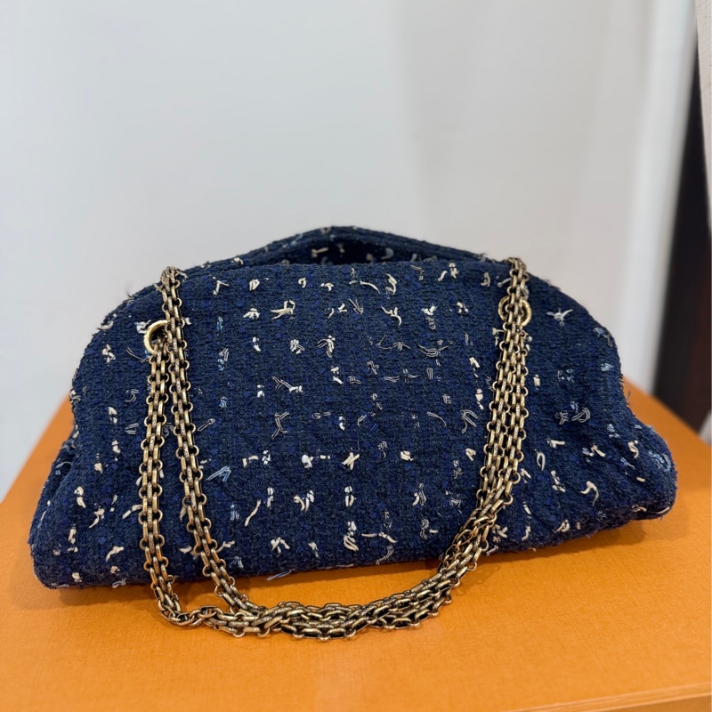 CHANEL 香奈兒 藍色 毛呢 編織 鍊條包 肩背包 側背包-6