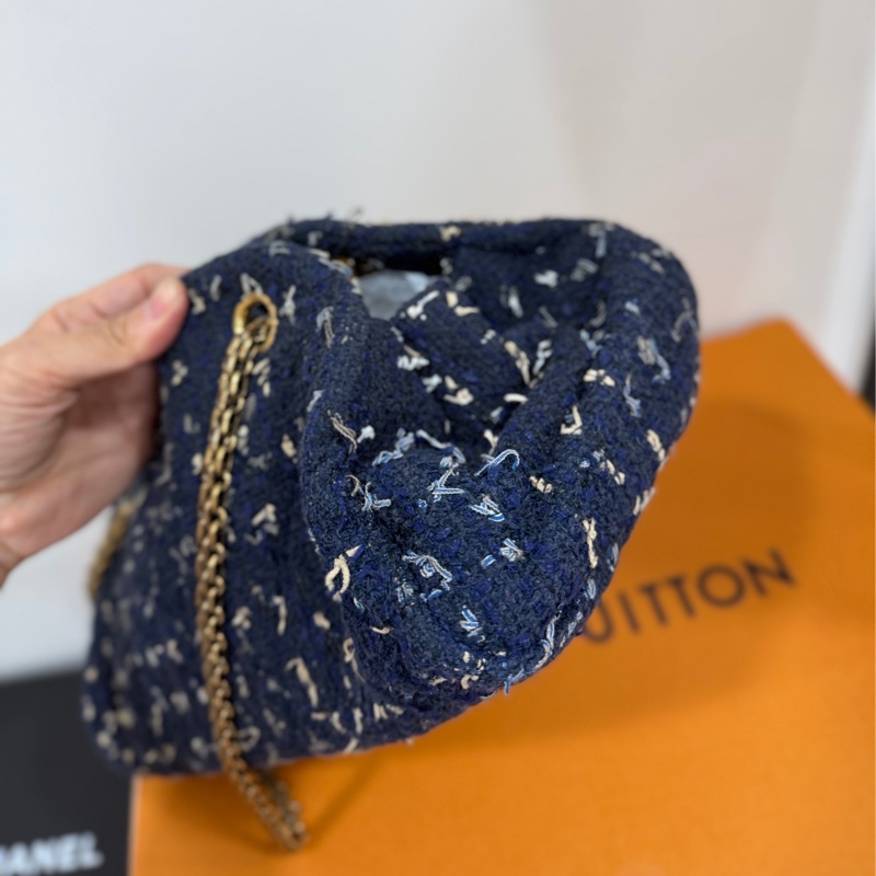 CHANEL 香奈兒 藍色 毛呢 編織 鍊條包 肩背包 側背包-8