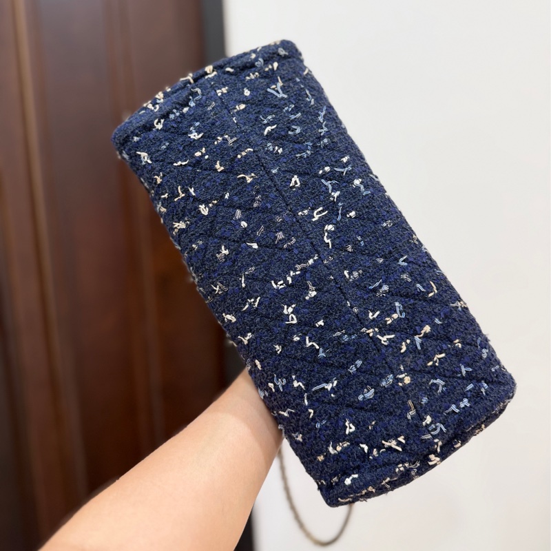 CHANEL 香奈兒 藍色 毛呢 編織 鍊條包 肩背包 側背包-10