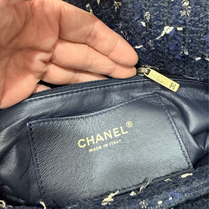 CHANEL 香奈兒 藍色 毛呢 編織 鍊條包 肩背包 側背包-14