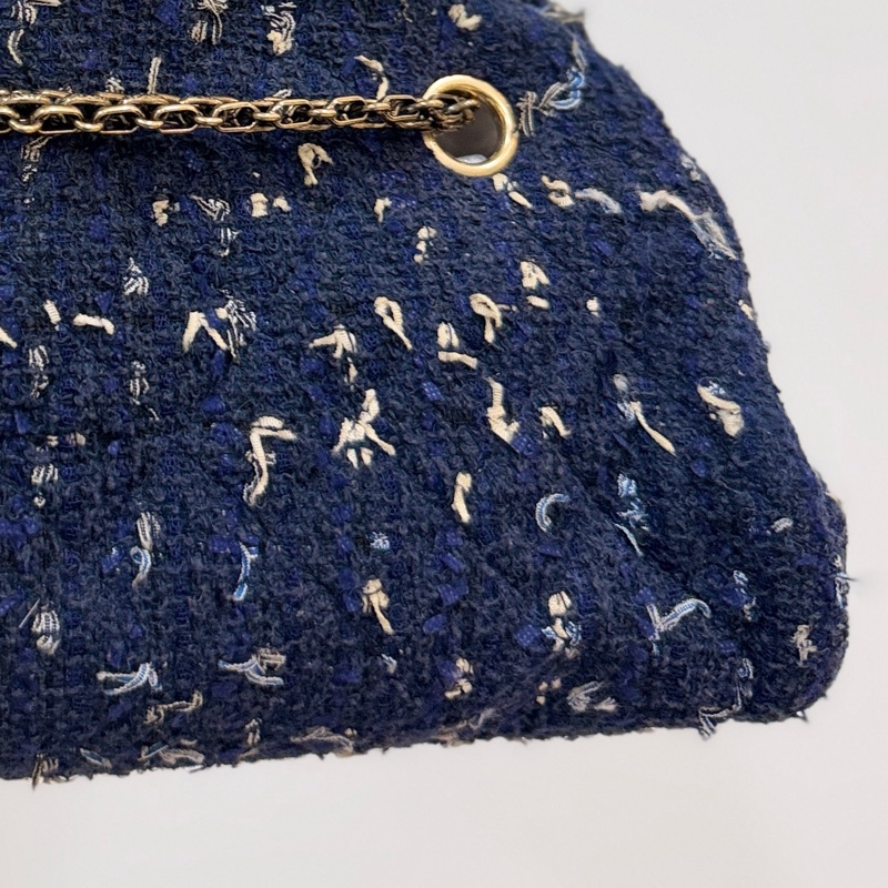 CHANEL 香奈兒 藍色 毛呢 編織 鍊條包 肩背包 側背包-25