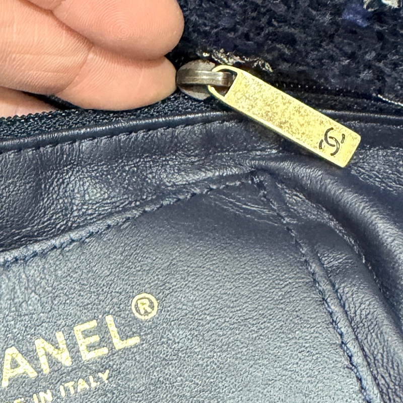 CHANEL 香奈兒 藍色 毛呢 編織 鍊條包 肩背包 側背包-29