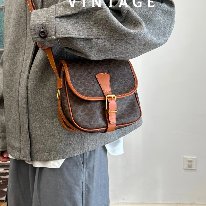 Celine凱旋門中古老花郵差包/馬鞍包 斜挎包-27