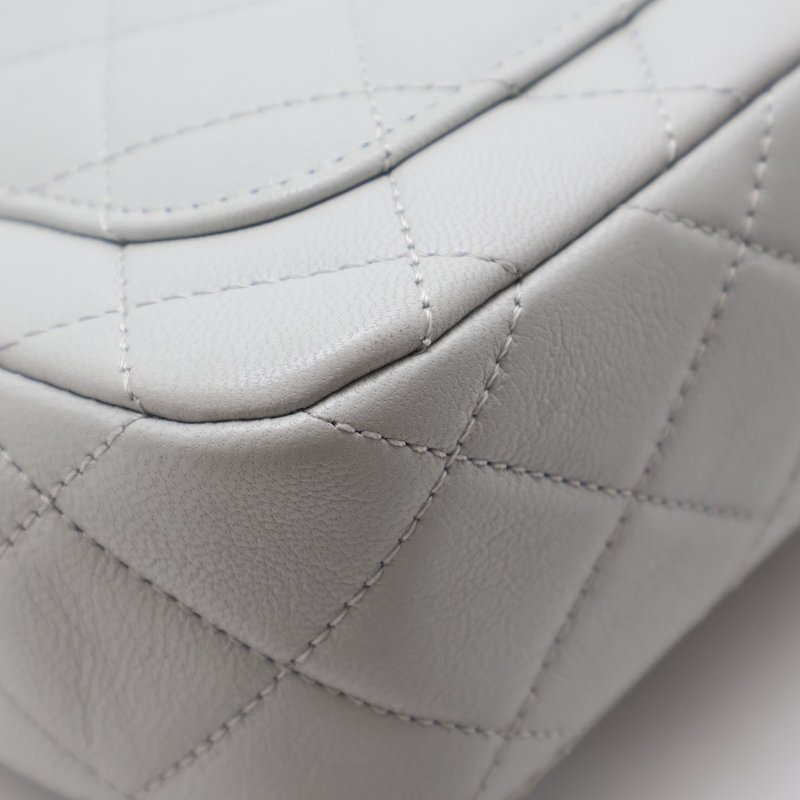 CHANEL 23S雙鍊單肩方胖 - 淺灰藍金-4