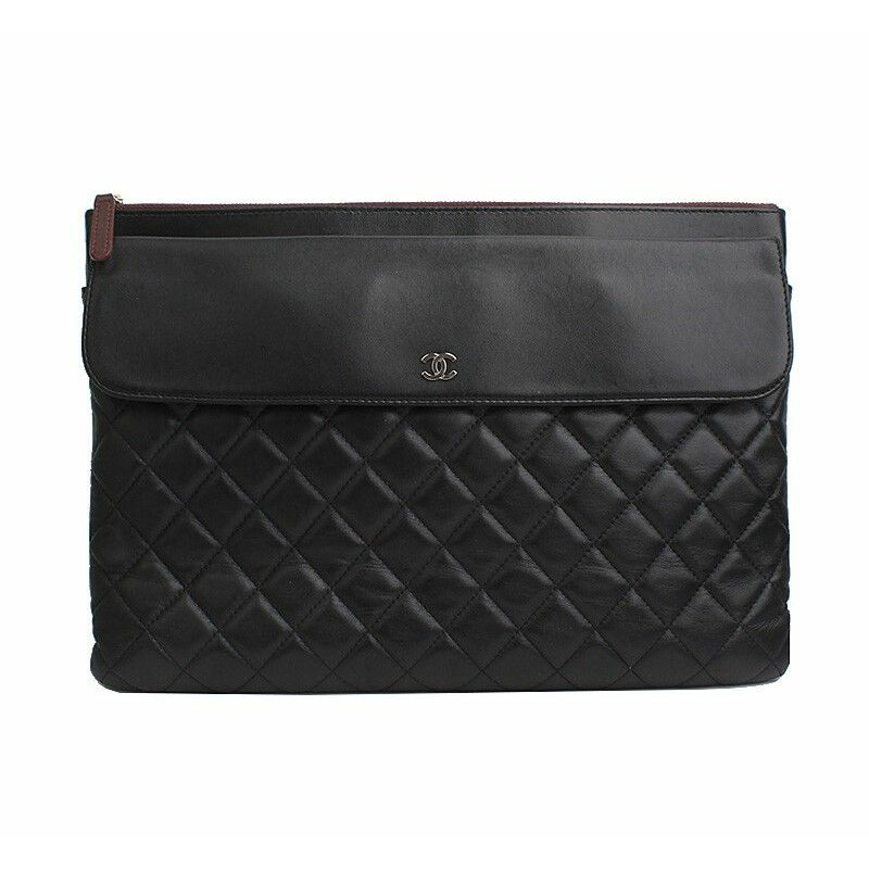 【包稅】CHANEL 銀黑色羊皮翻蓋手拿包 24-0