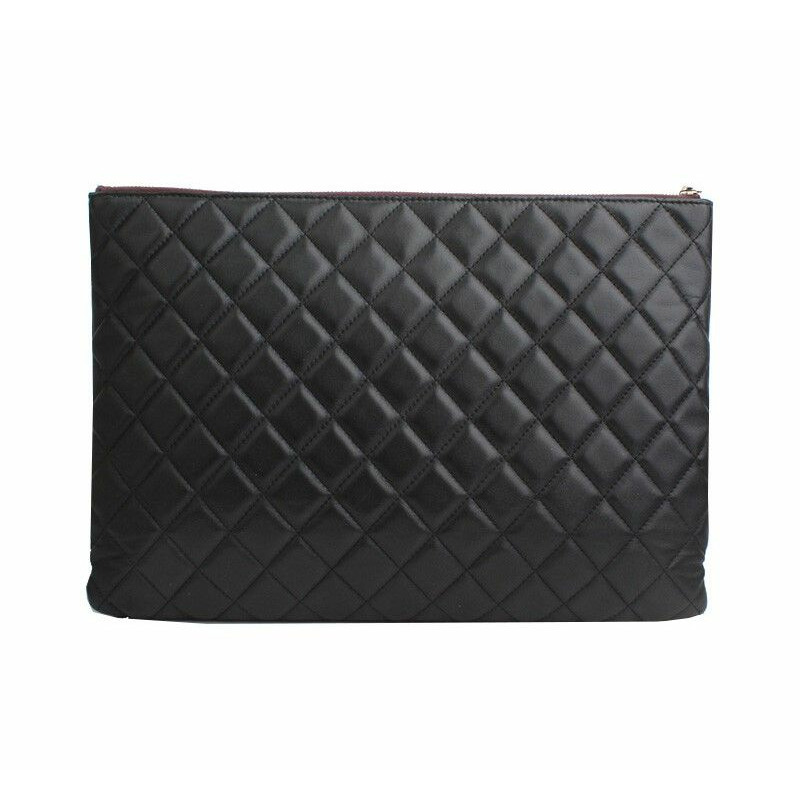 【包稅】CHANEL 銀黑色羊皮翻蓋手拿包 24-2