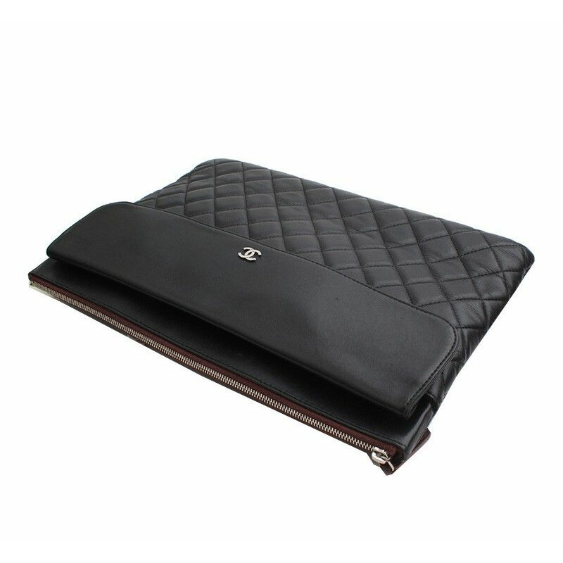 【包稅】CHANEL 銀黑色羊皮翻蓋手拿包 24-3