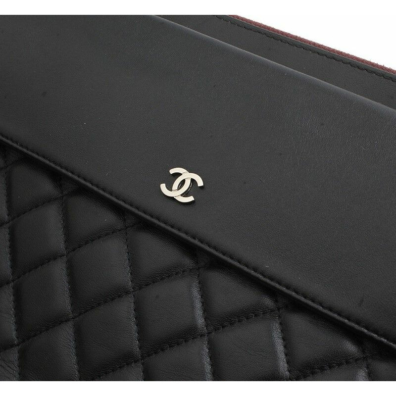 【包稅】CHANEL 銀黑色羊皮翻蓋手拿包 24-5