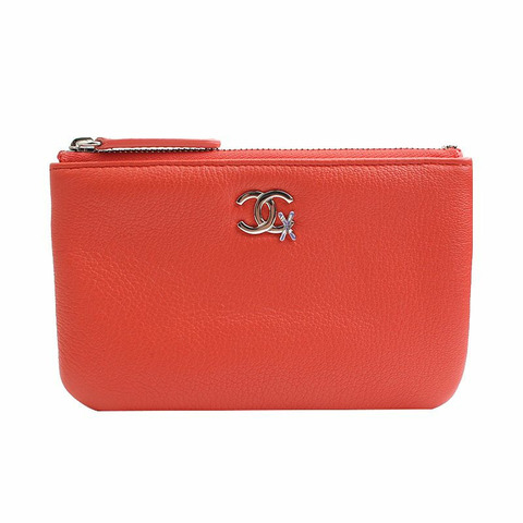 【包稅】CHANEL 珊瑚紅皮革收納包