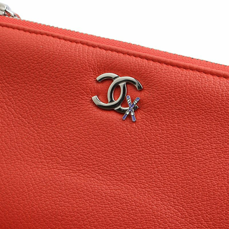 【包稅】CHANEL 珊瑚紅皮革收納包-4