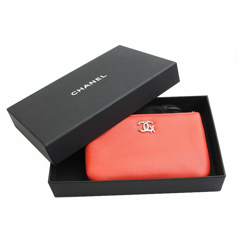 【包稅】CHANEL 珊瑚紅皮革收納包-5