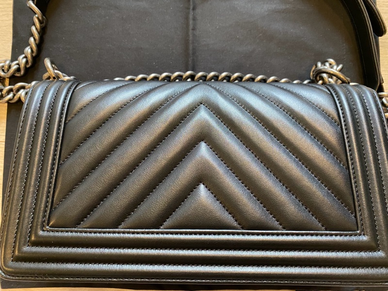 Chanel Boy25 黑色復古銀鍊山形紋 光滑牛皮-2